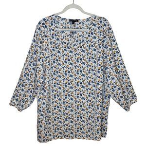 MARIO SERRANI‎ ITALY NWOT Tunic Blouse Plus 2X Floral Print V Neck 3/4 Sleeve